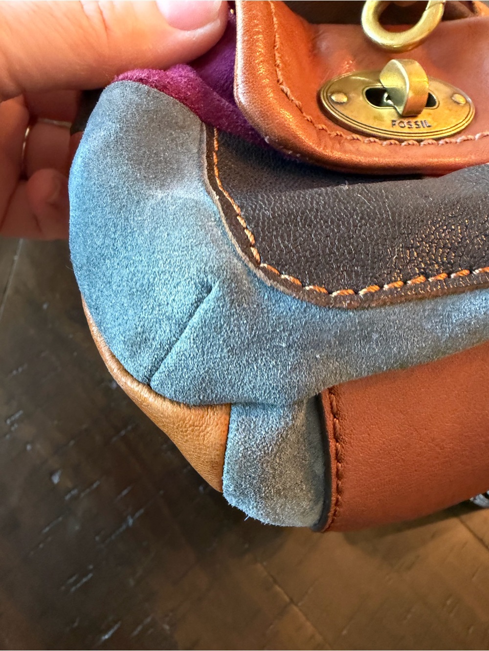 Fossil Mason Patchwork Leather Satchel - Y2K vintage bohemian patchwork fall - Picture 8 of 15